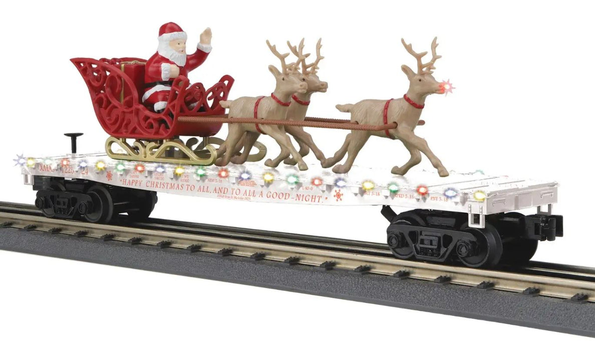 MTH 30-76919 LED Santa Sleigh & Reindeer Flat Car WHITE