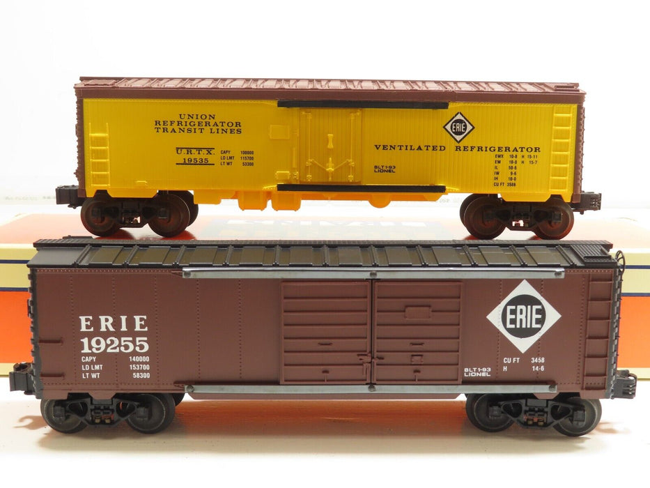 Lionel Lot of 2 Erie Double Door Boxcar & Erie Reefer (6-19255/6-19535) LN 7676