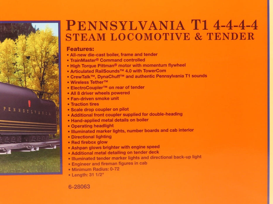 Lionel 6-28063 Pennsylvania T1 4-4-4-4 Steam Loco w/TMCC Railsounds LN