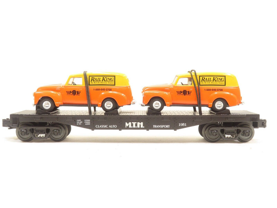 MTH 30-7681 MTH Transport Flatcar w/ ERTL '51 Panel Vans LN