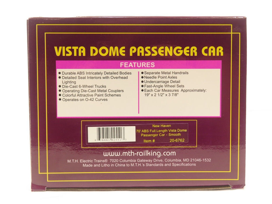 MTH 20-6762 New Haven 70' Vista Dome Smooth Pass. Car LN