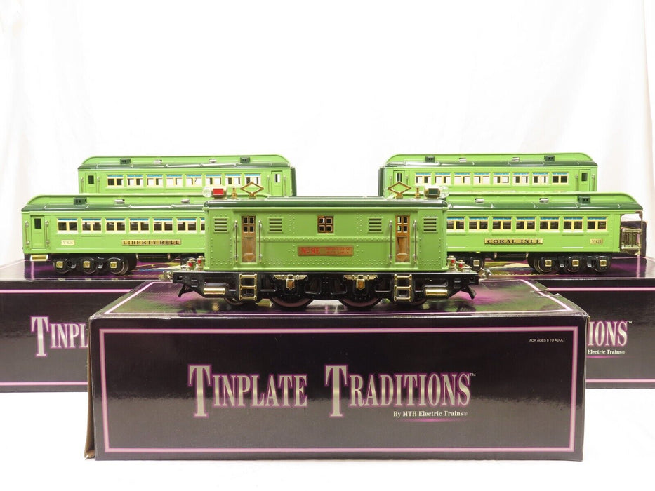 MTH 10-1066-1 Tinplate Traditions Lionel #9E Two Tone Green Girard Passenger Set