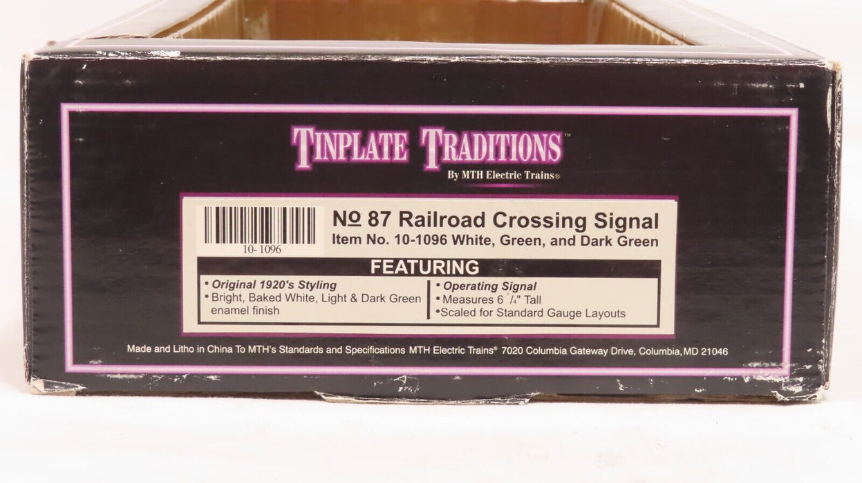 MTH 10-1096 No. 87 Railroad Crossing Signal White, Green, & Dark Green NIB