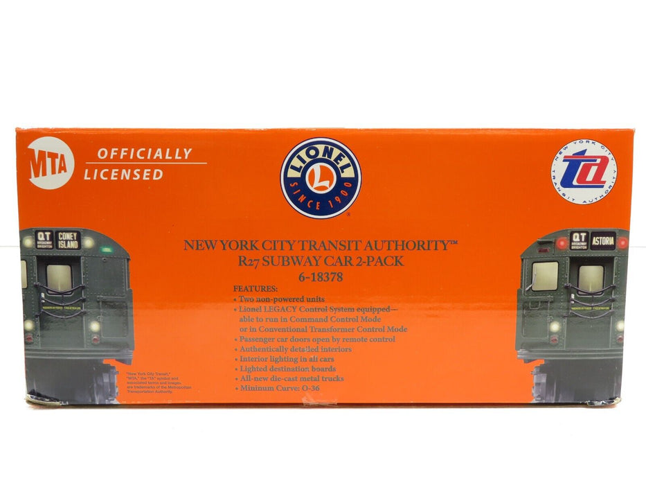 Lionel 6-18378 NYC Transit Authority R27 Subway Car 2-Pack Factory Sealed