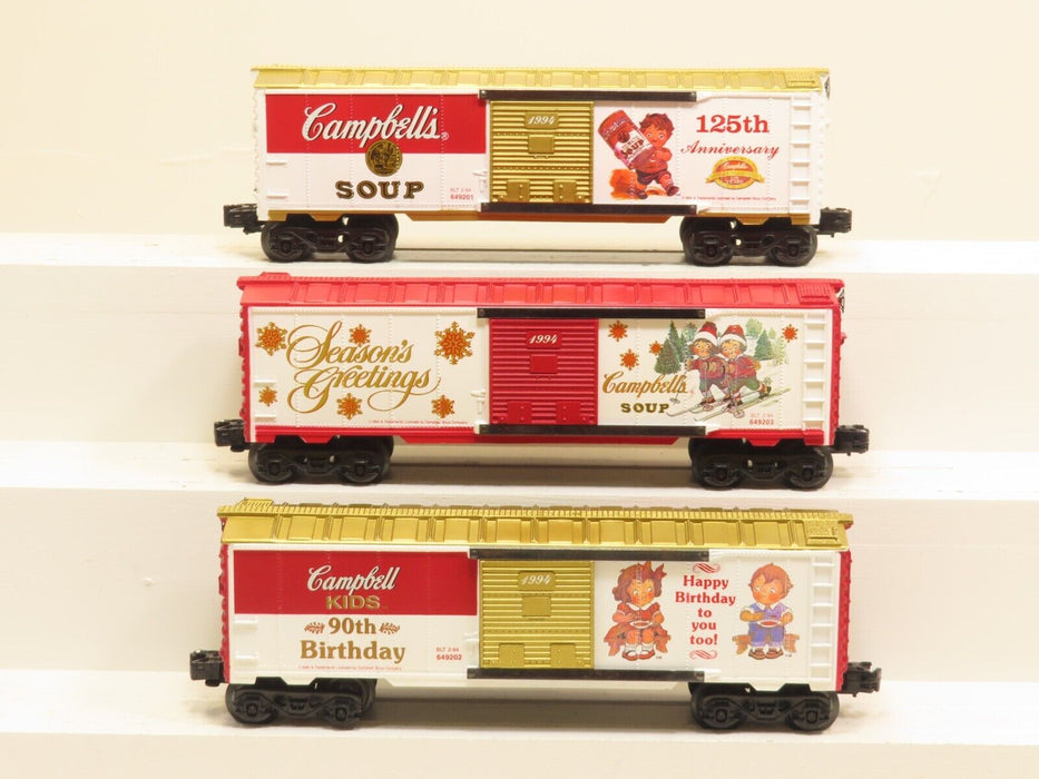 K-Line Lot of 3 Campbell's Boxcars K649201, K649202, K649203 NIB 7078