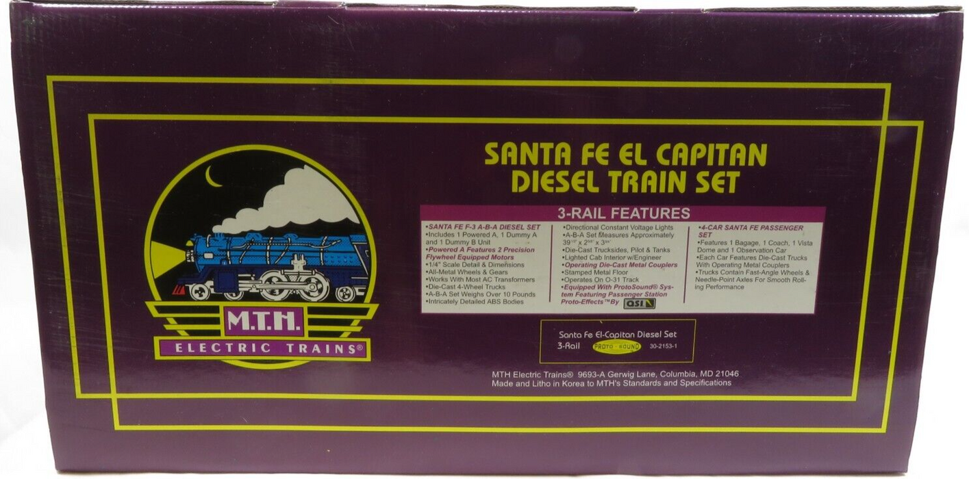 MTH 20-2153-1 Santa Fe El Capitan F3 Passenger Set Protosound LN