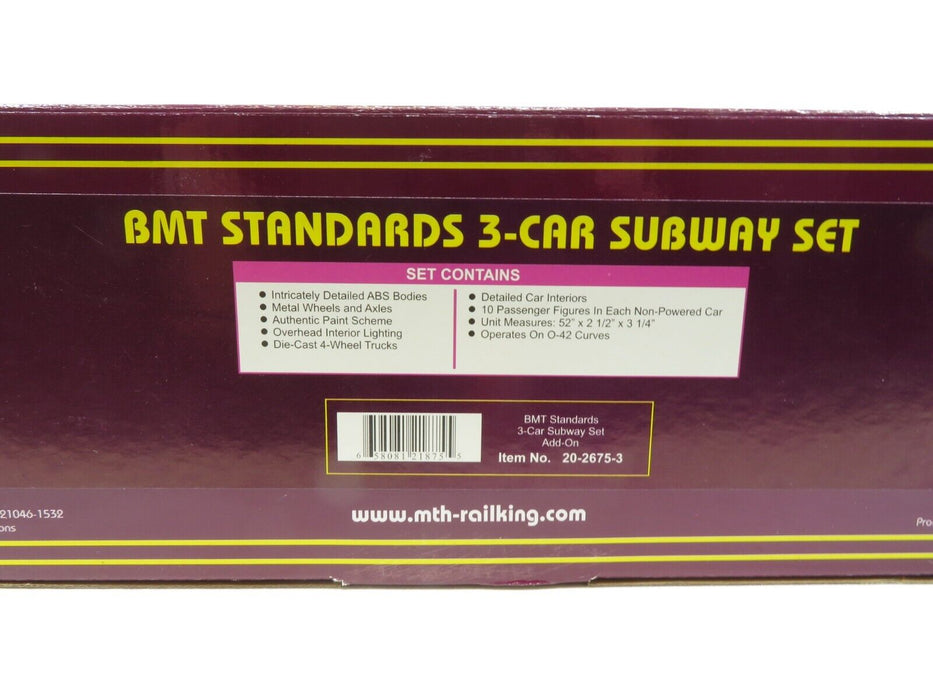 MTH 20-2675-3 BMT Standards 3-Car Subway Set Add-On LN