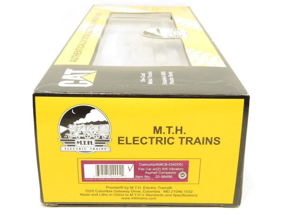 MTH 20-98496 Caterpillar Flat Car With XW Vibratory Asphalt Compactor NIB