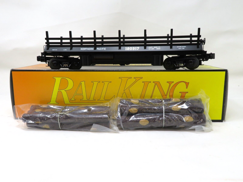 MTH 30-7649 Northern Pacific Operating Flatcar w/Logs LN