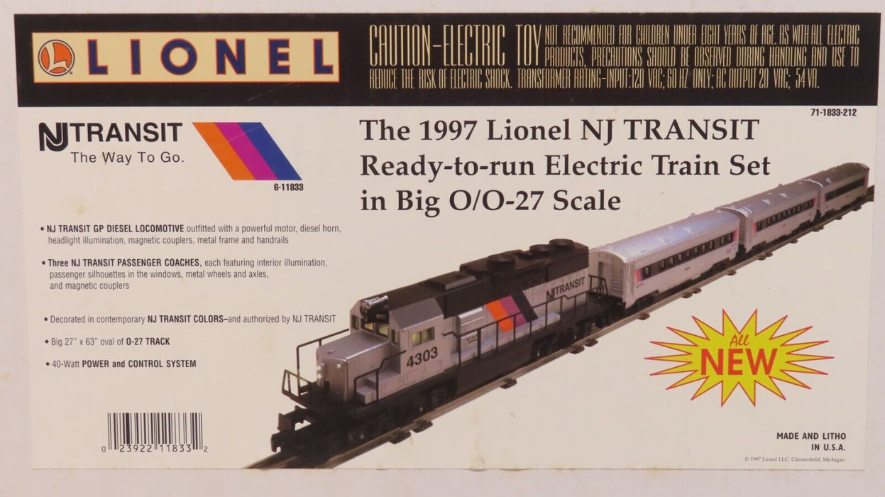 Lionel 6-11833 The 1997 Lionel NJ TRANSIT Passenger Set LN