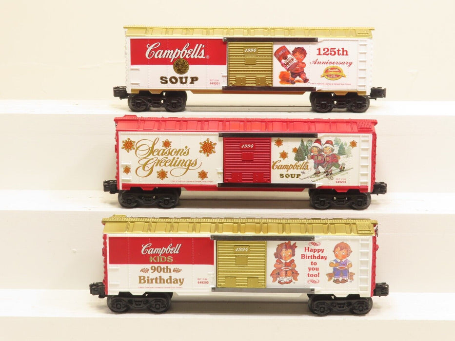 K-Line Lot of 3 Campbell's Boxcars K649201, K649202, K649203 NIB 7078