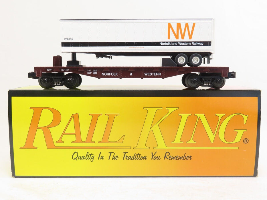 MTH 30-76024 Norfolk & Western Flat Car w/Trailer LN