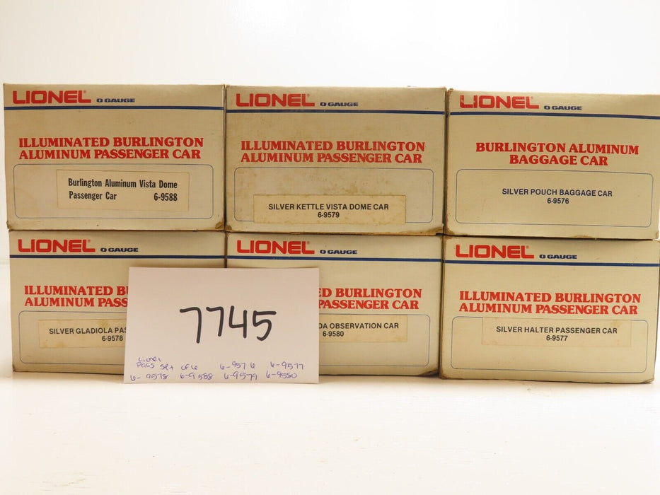 Lionel 6 Car Burlington Pass. Set (9578, 9588, 9576, 9579, 9580, 9577) LN 7745