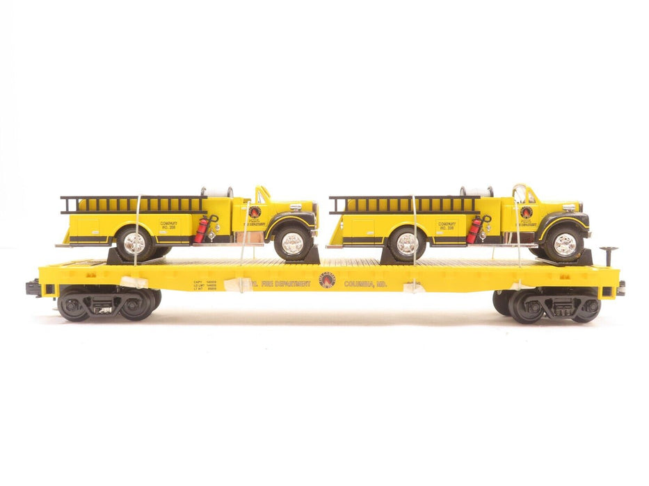 MTH 20-98159 MTH Transportation Co. #2002 Flatcar w/Yellow Die Cast Fire Trucks