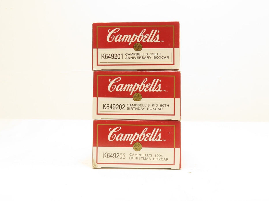 K-Line Lot of 3 Campbell's Boxcars K649201, K649202, K649203 NIB 7078