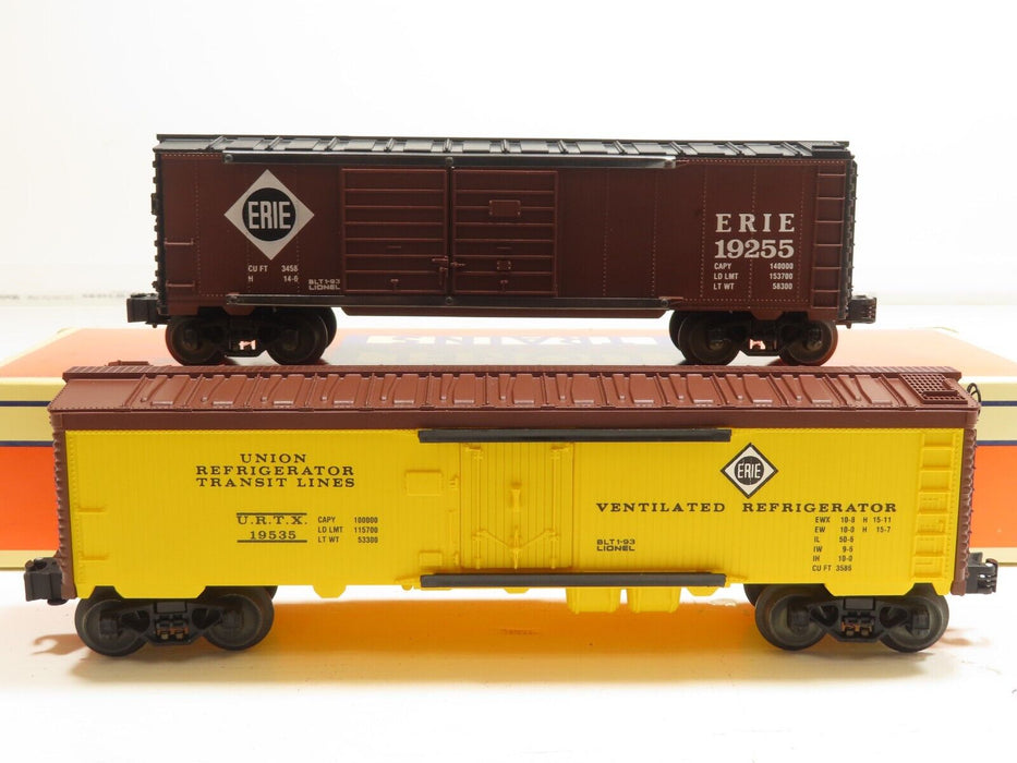 Lionel Lot of 2 Erie Double Door Boxcar & Erie Reefer (6-19255/6-19535) LN 7676