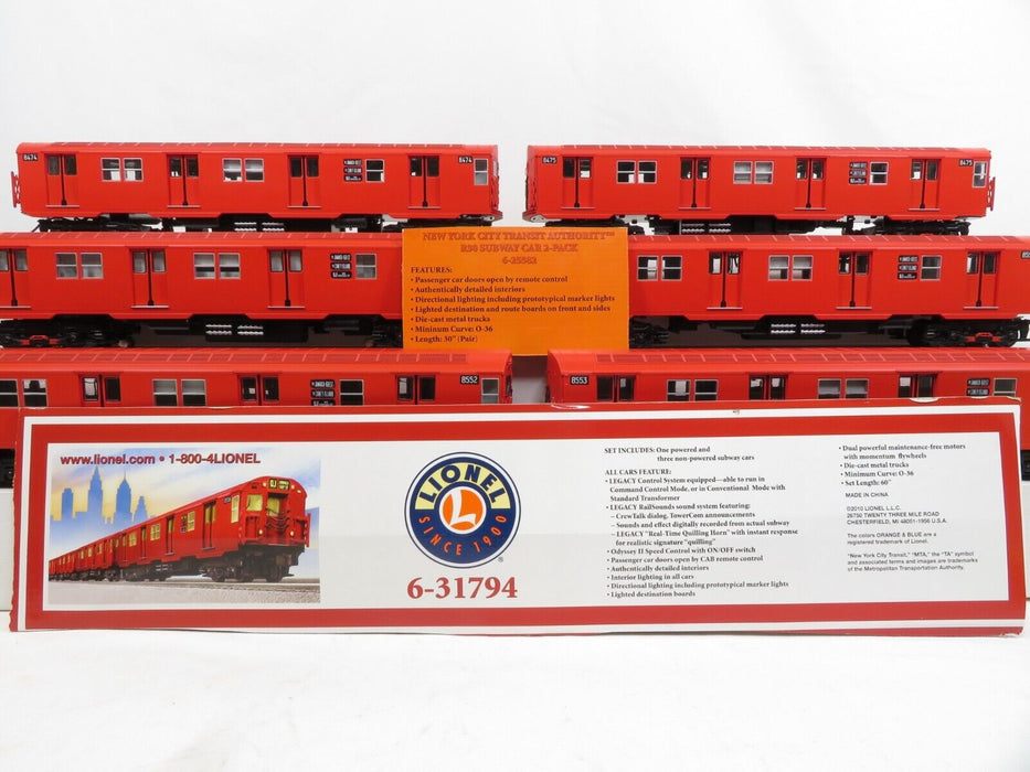 Lionel 6-31794 25582 New York City R30 Subway Set of 2 Cars No BOXES LN