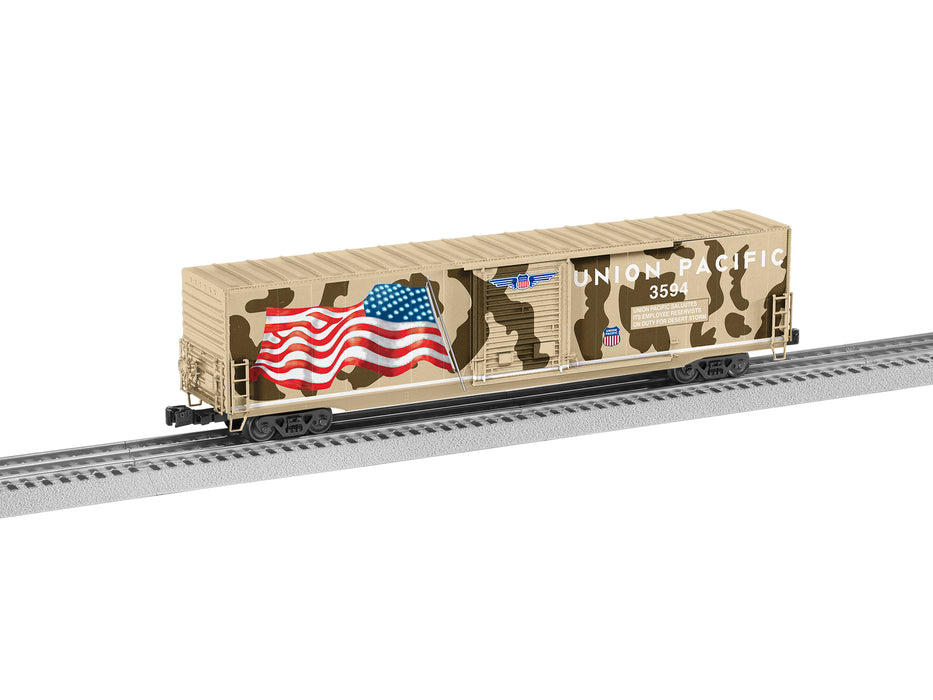 Lionel 2226991 O Illuminated Flag Boxcar UP Desert Victory