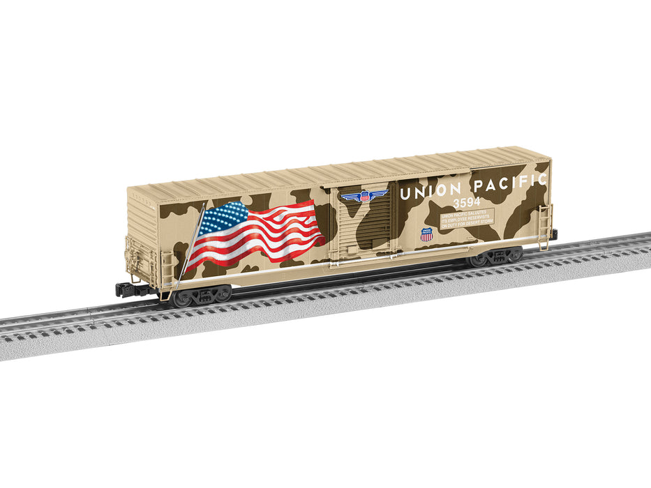 Lionel 2226991 O Illuminated Flag Boxcar UP Desert Victory