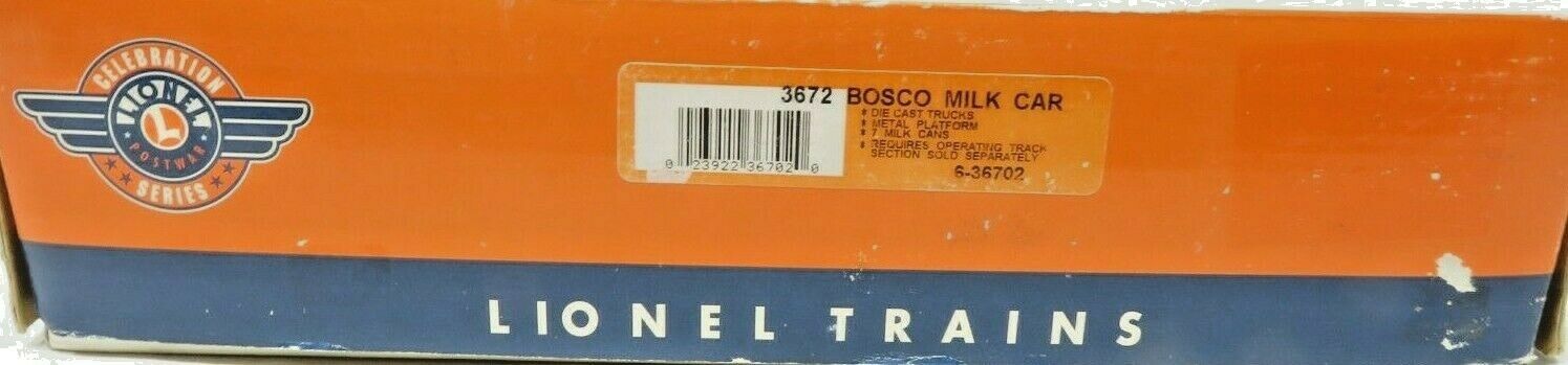 Lionel 6-36702 3672 Bosco Milk Car NIB