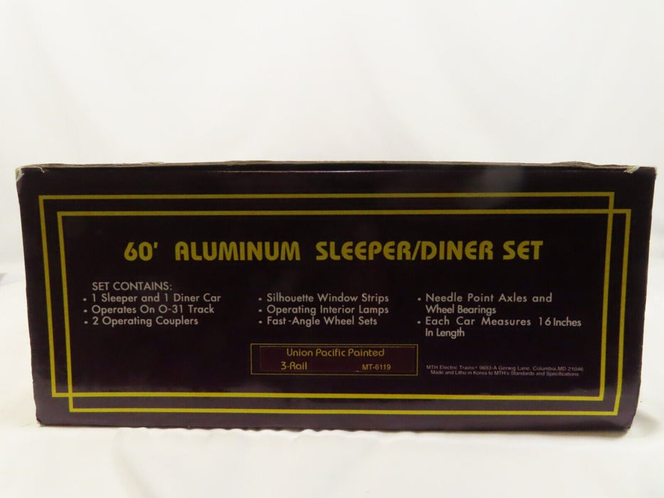 MTH MT-6119 Union Pacific Painted 60' Aluminum Sleeper/Diner Set LN