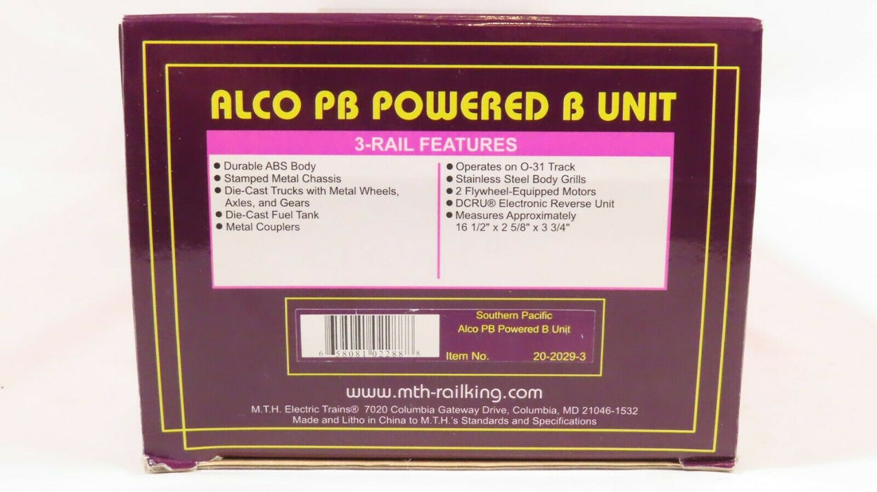 MTH 20-2029-3 Southern Pacific ALCO PB Powered B Unit 3-Rail LN