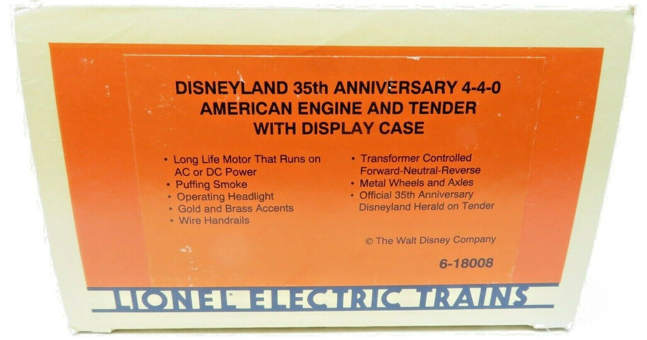 Lionel 6-18008 Disneyland 35th Anniversary 4-4-0 American Engine and Tender NIB