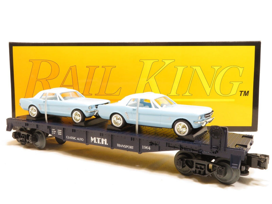 MTH 30-7617 Auto Transport Flat Car with Ertl 64' Mustangs NIB