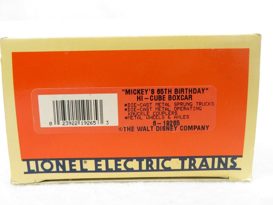 Lionel 6-19265 Mickey's 65th Birthday Hi-Cube Boxcar NIB