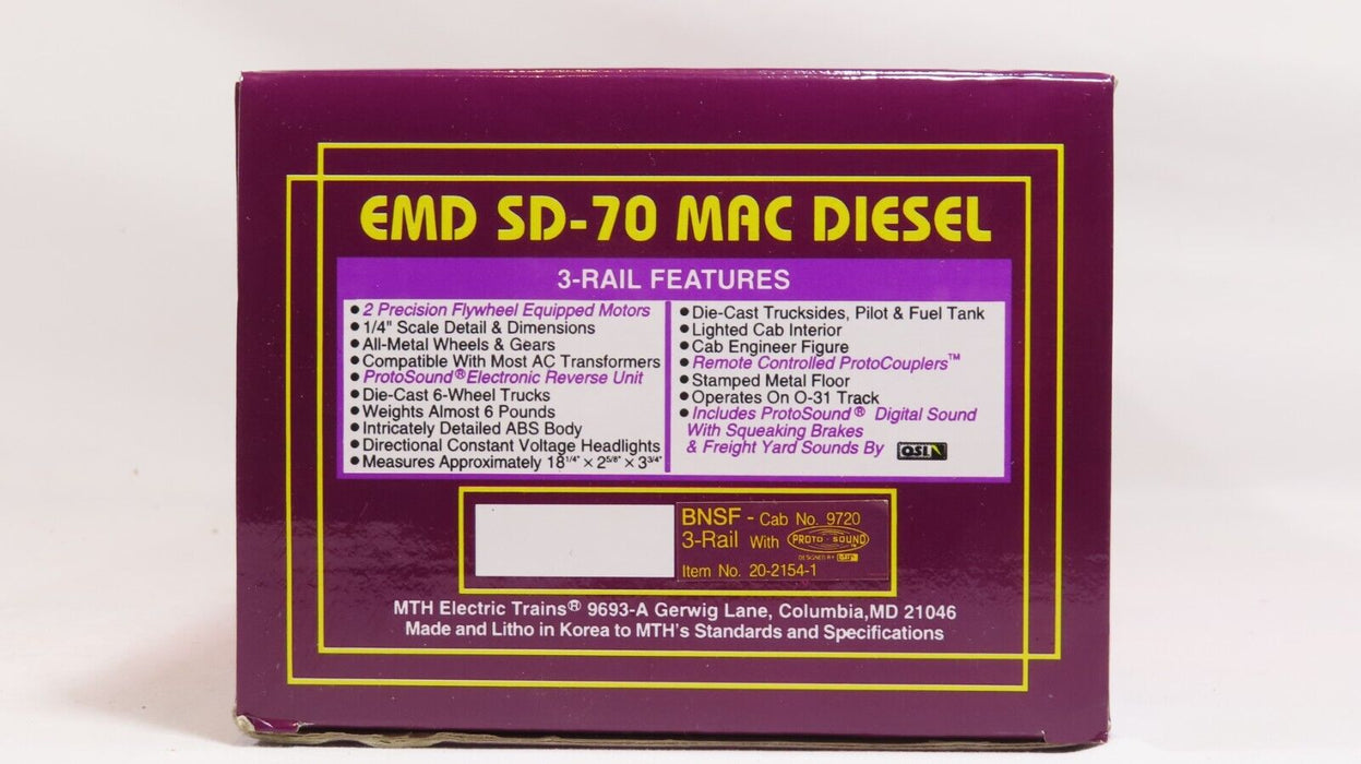 MTH 20-2154-1 BNSF SD-70 MAC Diesel w/protosound LN
