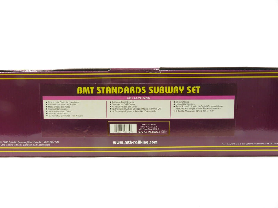 MTH 20-2675-1 BMT Standards 3-Car Subway Set w/Protosound 2 NIB