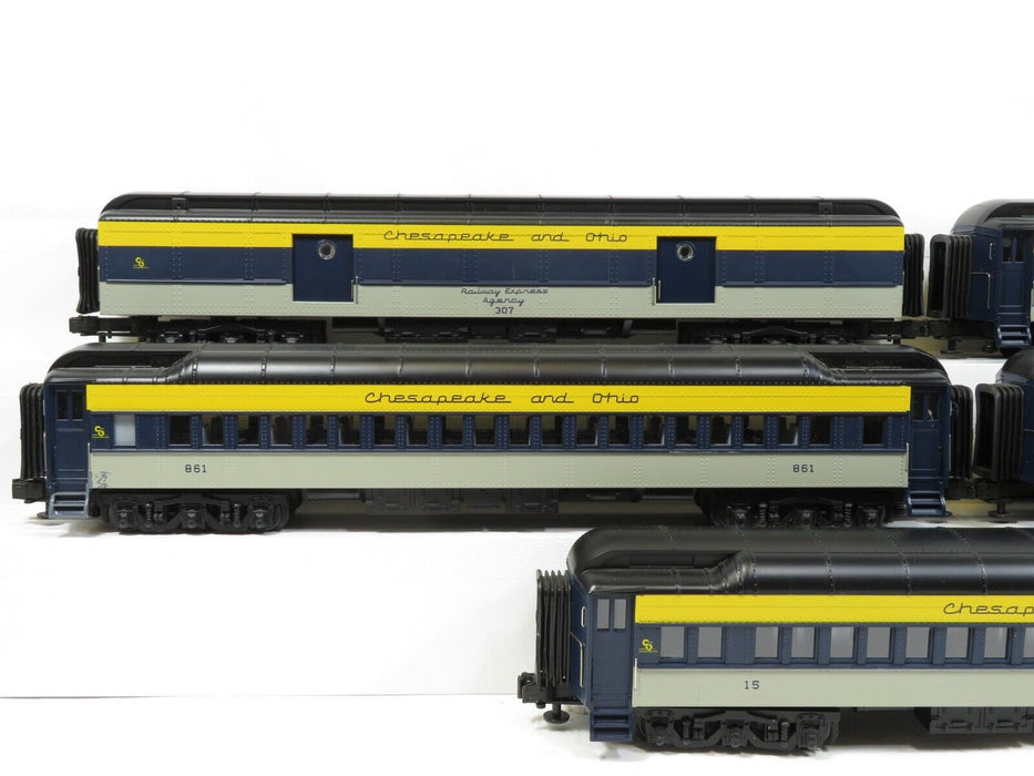 MTH 20- 4028 Chesapeake & Ohio 5-Car 70' ABS Yellow-Blue & Gray LN