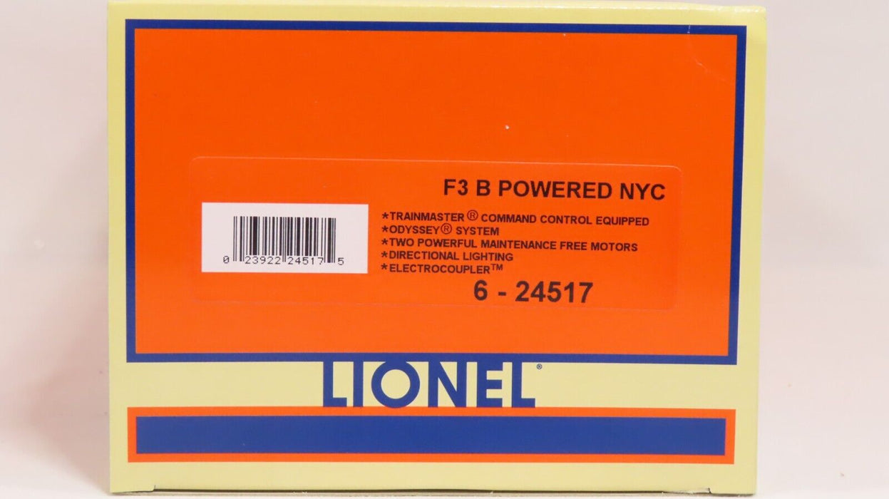 Lionel 6-24517 NYC Black F3 B-Unit Powered w/TMCC LN
