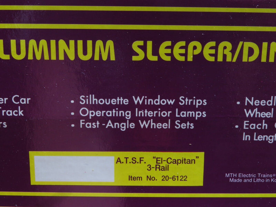 MTH 20-6122 ATSF El Capitan 60' Aluminum Sleeper & Diner Add-On Cars NIB