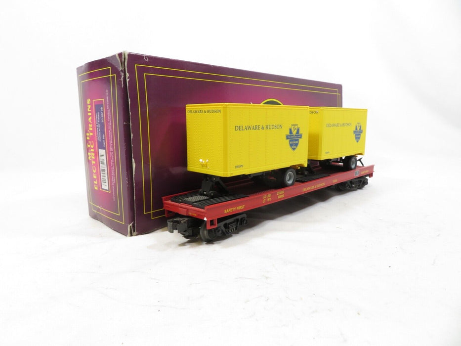 MTH 20-98108 Delaware & Hudson Flatcar with 20' Trailers LN