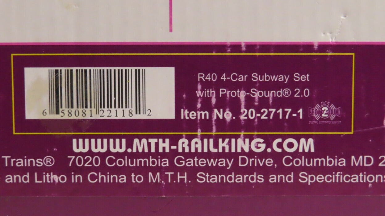 MTH 20-2717-1 R40 4-Car Subway Set w/Protosound 2 LN