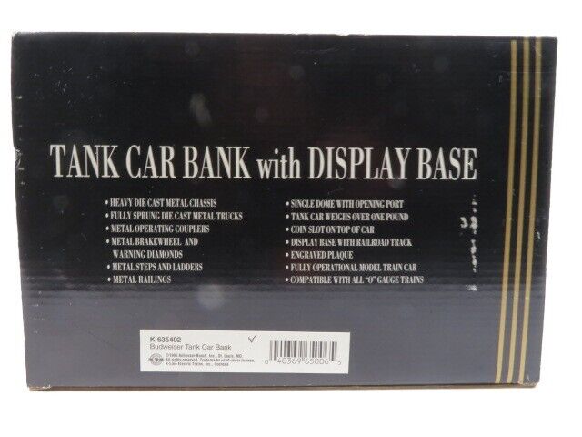 K-Line K-635402 Budweiser Tank Car Bank w/Display Base NIB