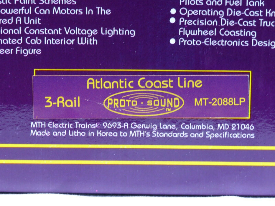 MTH MT-2088LP Atlantic Coast Line F-3 AA Set w/Protosounds LN