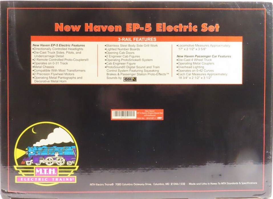 MTH 20-2197-1 New Haven EP-5 Electric Passenger Set w/Protosound NIB