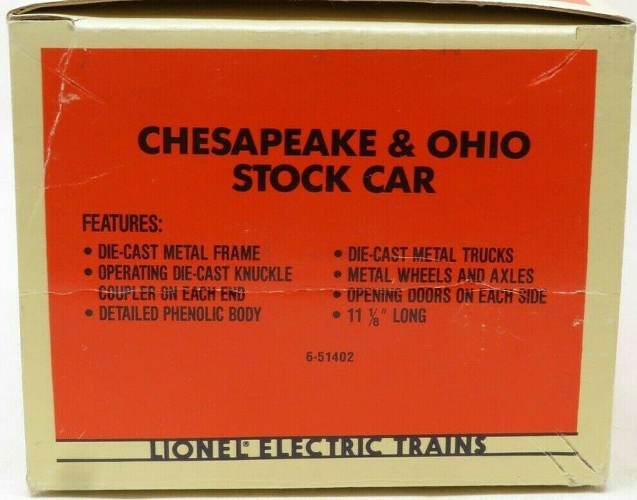 Lionel 6-51402 Chesapeake & Ohio Stock Car NIB