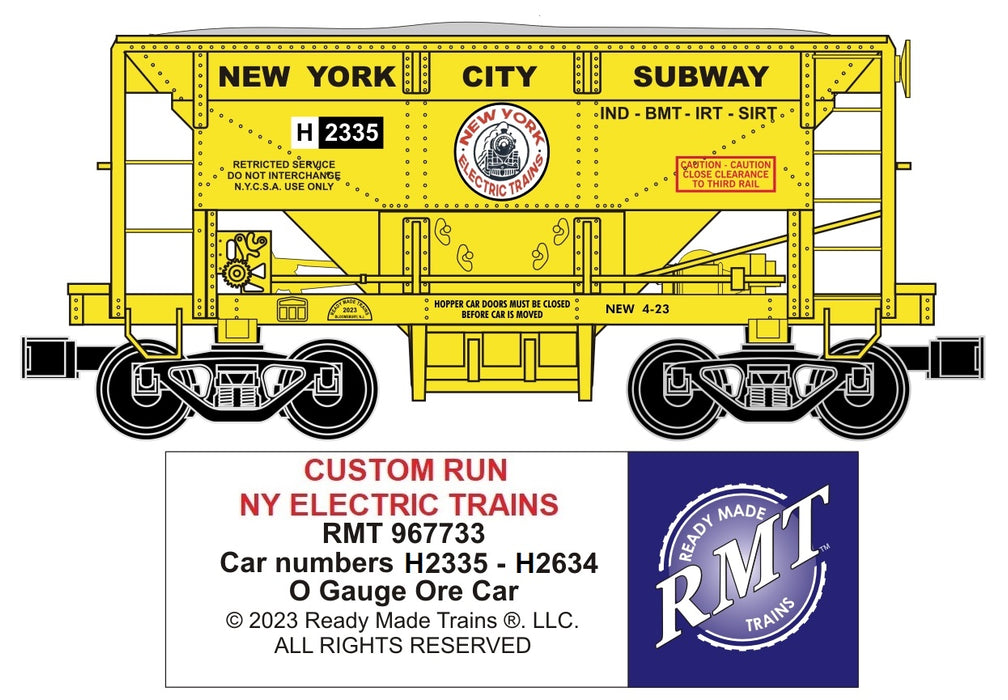 PRE-ORDER RMT 967733 New York City Subway Authority O Gauge Ore Car Custom Run
