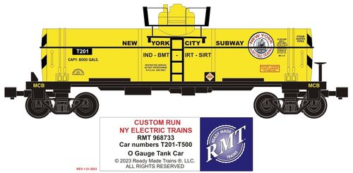 RMT 968733 New York City Subway Authority O Gauge Tank Car Custom Run IN STOCK